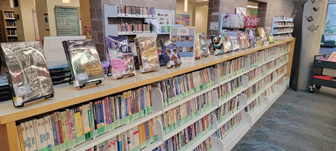 Cover to Cover 23-24 books on display in the youth services space in the Mesa Public Library