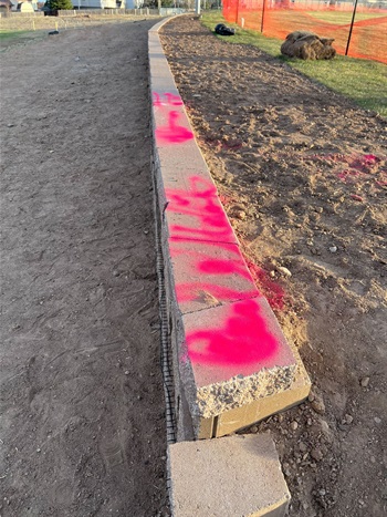 Graffiti on the new North Mesa Ball Fields Retaining Wall