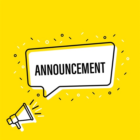 word Announcement in a word bubble with a yellow background and a megaphone