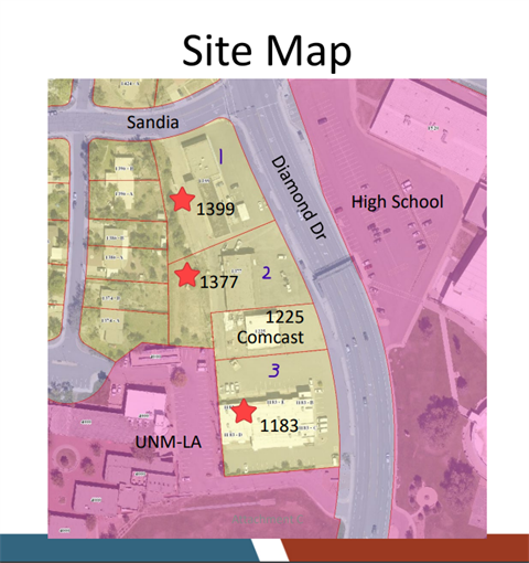 Map depicting the three properties on Diamond Drive that the Council will consider purchasing