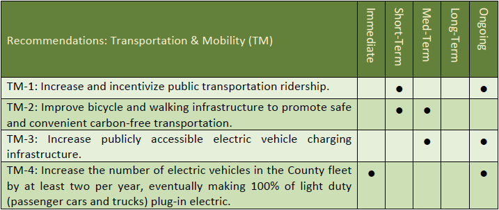 Transportation and Mobility 1 screen shot of the recommendations from the LARES final plan