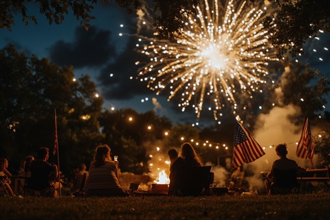 4th of July Stock Image with people using fireworks