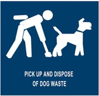 Sign depicting person scooping dog waste