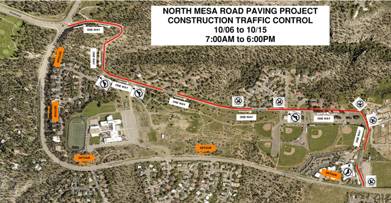 Map of North Mesa with redline demonstrating where road work will occur.