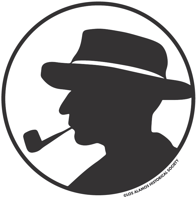 black and white icon of Oppenheimer's profile smoking a pipe