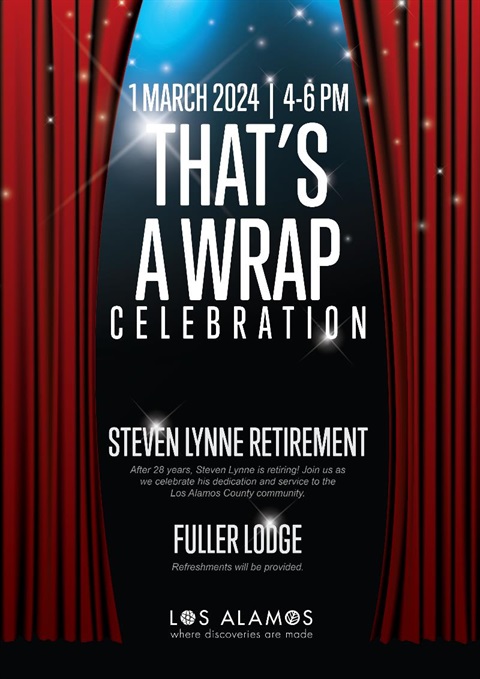 Invitation graphic. Red curtains parting to reveal a movie screen with text 