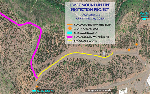 Map showing construction and road impacts for Jemez Mountain Fire Protection Project