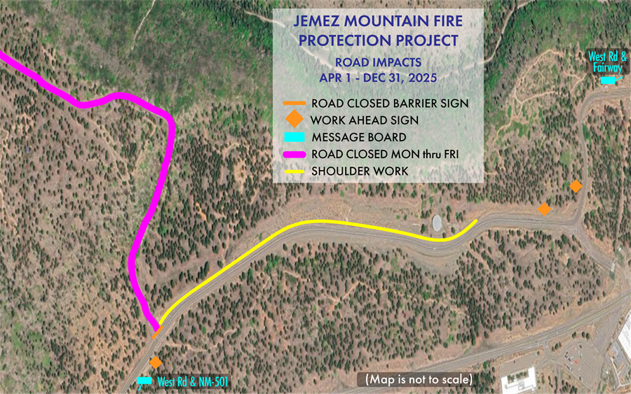 Map showing construction and road impacts for Jemez Mountain Fire Protection Project